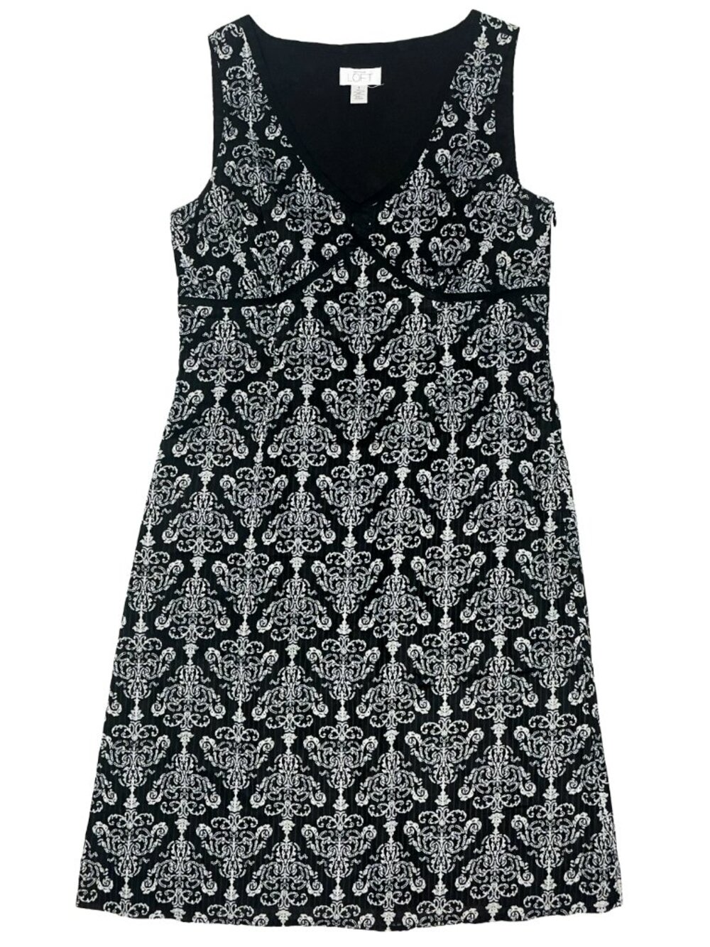LOFT Vintage Y2K Black White Damask Cotton A-Line Midi Dress 8